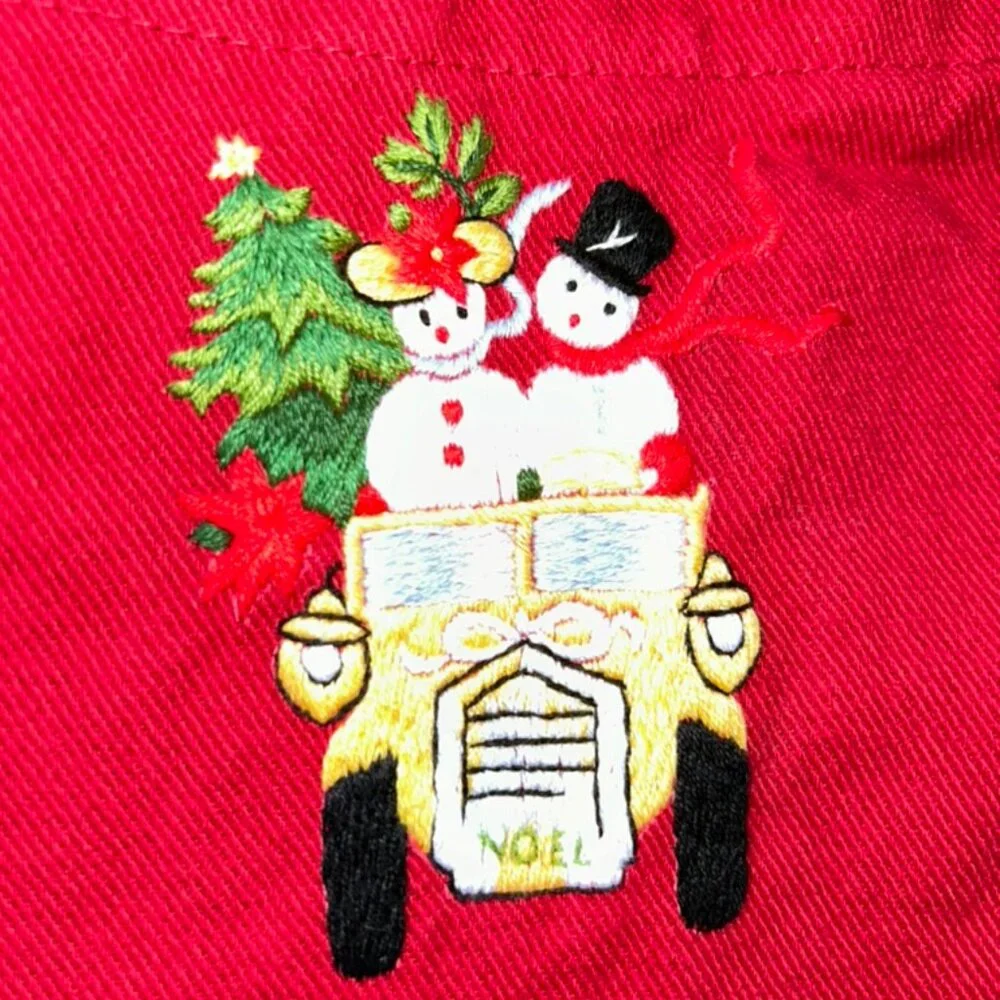 williams sonoma embroidered snowman couple Christmas Holiday kitchen apr…